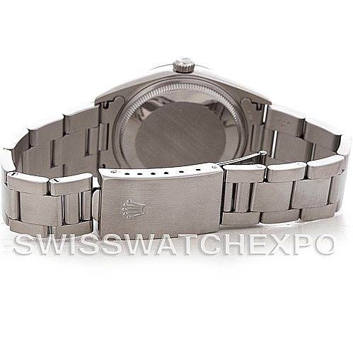 This image shows the back view of the Rolex Air-King 14000 Men's Stainless Steel Silver Dial 14000 Men's Stainless Steel Silver Dial watch, highlighting the stainless steel bracelet and clasp.