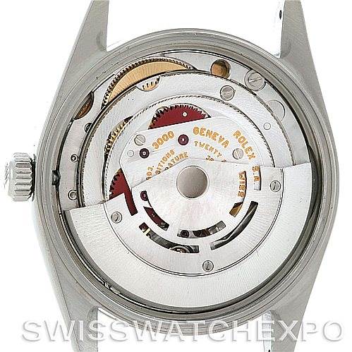 This image shows the internal mechanism of a Rolex Air-King 14000 Men's Stainless Steel Silver Dial 14000 Men's Stainless Steel Silver Dial watch from a rear angle with the case back removed.