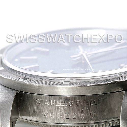 The image shows a close-up of the side of the Rolex Air-King 14010 Men's Stainless Steel Blue Dial 14010 Men's Stainless Steel Blue Dial watch, highlighting the bezel and part of the dial, with the serial number visible.