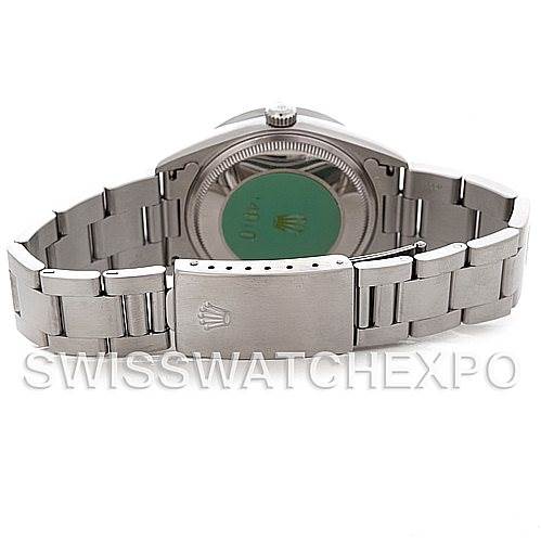 This image shows the back view of the Rolex Air-King 14010 Men's Stainless Steel Blue Dial 14010 Men's Stainless Steel Blue Dial watch, highlighting the bracelet and case back.