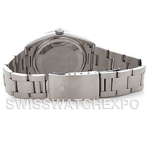 This image shows the back case, bracelet, and clasp of the Rolex Air-King 14000 Men's Stainless Steel Blue Dial 14000 Men's Stainless Steel Blue Dial watch from a rear angle.