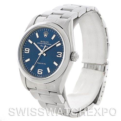 This image shows a Rolex Air-King 14000 Men's Stainless Steel Blue Dial 14000 Men's Stainless Steel Blue Dial watch featuring a blue dial and stainless steel bracelet.