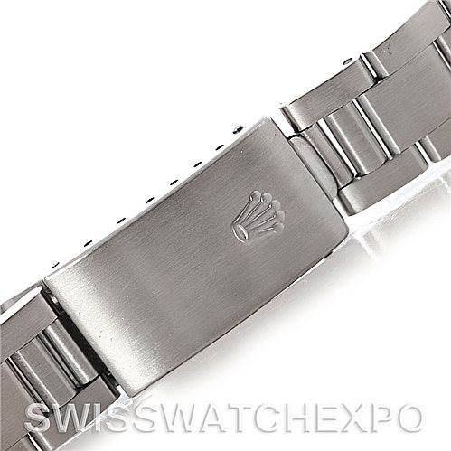 The image shows the clasp and part of the bracelet of a Rolex Air-King 14010 Men's Stainless Steel Black Dial 14010 Men's Stainless Steel Black Dial watch.