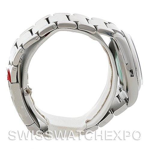 The image shows the side profile of a Rolex Air-King 114200 Men's Stainless Steel Blue Dial 114200 Men's Stainless Steel Blue Dial watch, focusing on the bracelet and the side of the case.