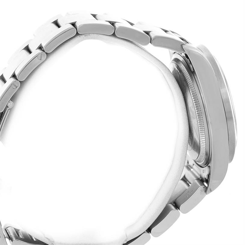 The image shows a side view of the Rolex Air-King 14010 Men's Stainless Steel Blue Dial 14010 Men's Stainless Steel Blue Dial watch focusing on its bracelet and case.