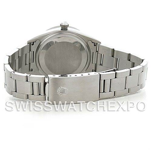This image shows the back view of a Rolex Air-King 14010 Men's Stainless Steel Silver Dial 14010 Men's Stainless Steel Silver Dial watch, highlighting the clasp and bracelet.