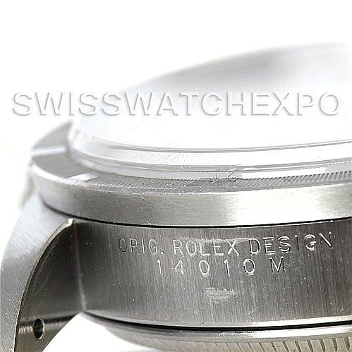 Side view of the Rolex Air-King 14010 Men's Stainless Steel Silver Dial 14010 Men's Stainless Steel Silver Dial, showing the case and model number engraving.