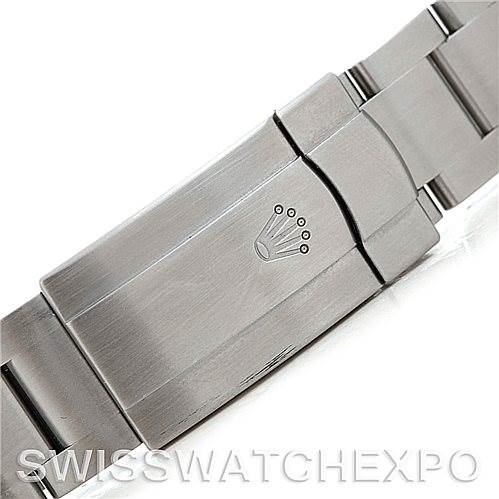 The image shows a close-up of the clasp and part of the bracelet of a Rolex Air-King 114200 Men's Stainless Steel White Dial 114200 Men's Stainless Steel White Dial watch.