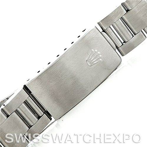The image shows a close-up angle of the clasp on a Rolex Air-King 14010 Men's Stainless Steel Black Dial 14010 Men's Stainless Steel Black Dial bracelet.