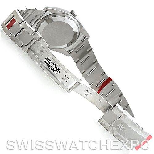 The image shows the back of the bracelet and case of the Rolex Air-King 114200 Men's Stainless Steel Blue Dial 114200 Men's Stainless Steel Blue Dial watch, including the clasp and links.