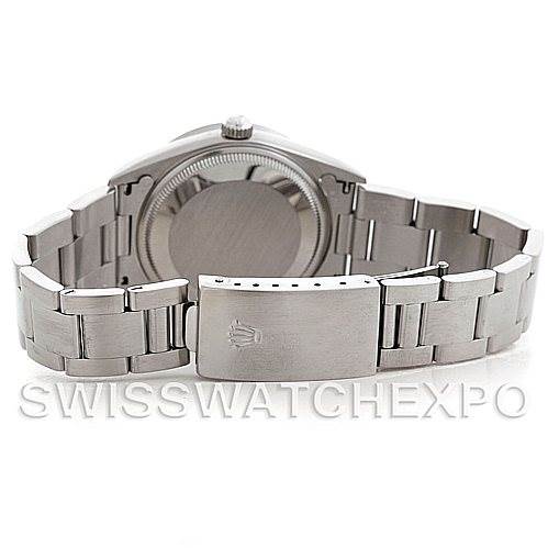 The image shows the backside and bracelet of the Rolex Air-King 14010 Men's Stainless Steel Silver Dial 14010 Men's Stainless Steel Silver Dial watch, focusing on the clasp and case back.