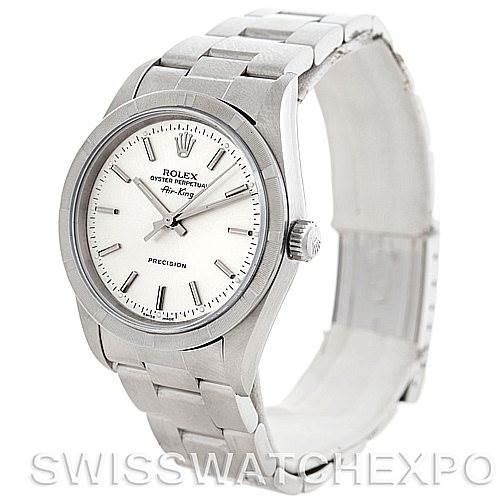 The image shows a Rolex Air-King 14010 Men's Stainless Steel Silver Dial 14010 Men's Stainless Steel Silver Dial watch at a slight angle from the front, highlighting the dial, bezel, crown, and part of the bracelet.