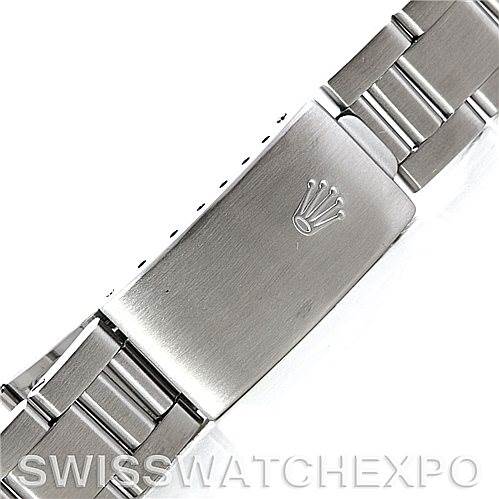 The image shows a close-up of the clasp and part of the bracelet of a Rolex Air-King 14010 Men's Stainless Steel Silver Dial 14010 Men's Stainless Steel Silver Dial watch.