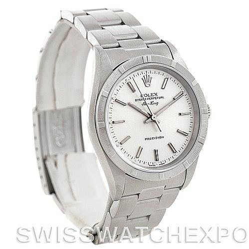 The image shows a Rolex Air-King 14010 Men's Stainless Steel Silver Dial 14010 Men's Stainless Steel Silver Dial watch with a stainless steel bracelet, viewed at a slight angle from the front-left.