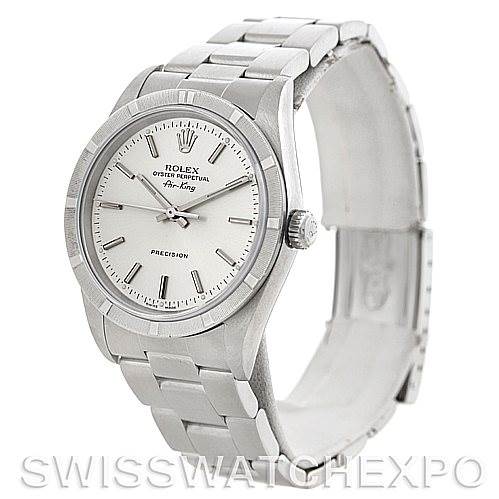 The image shows a Rolex Air-King 14010 Men's Stainless Steel Silver Dial 14010 Men's Stainless Steel Silver Dial watch from a front angle, displaying the dial, bezel, crown, and part of the bracelet.