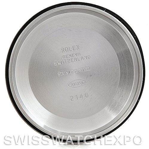 This image shows the inside of the case back from a Rolex Air-King 14010 Men's Stainless Steel White Dial 14010 Men's Stainless Steel White Dial watch.