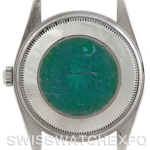 This image shows the back case of a Rolex Air-King 14010 Men's Stainless Steel White Dial 14010 Men's Stainless Steel White Dial watch, highlighting the case back, crown, and lug parts from a direct rear angle.