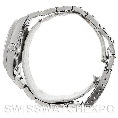 This image shows a Rolex Air-King 14010 Men's Stainless Steel White Dial 14010 Men's Stainless Steel White Dial watch viewed from the side, displaying the bracelet and case profile.