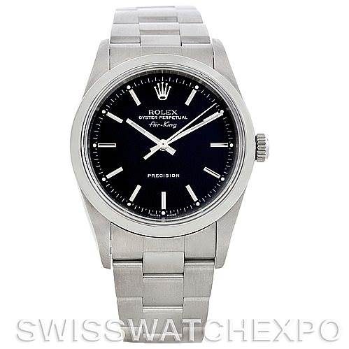 The image shows a Rolex Air-King 14000 Men's Stainless Steel Black Dial 14000 Men's Stainless Steel Black Dial watch from a frontal angle, displaying its face, bezel, crown, and bracelet.