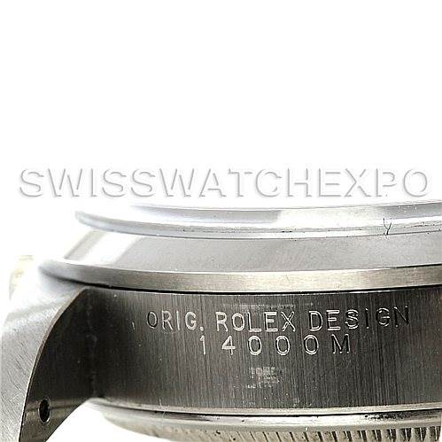The image shows a close-up side view of the Rolex Air-King 14000 Men's Stainless Steel Black Dial 14000 Men's Stainless Steel Black Dial watch case, highlighting the model number "14000M" and engraving "Orig. Rolex Design."