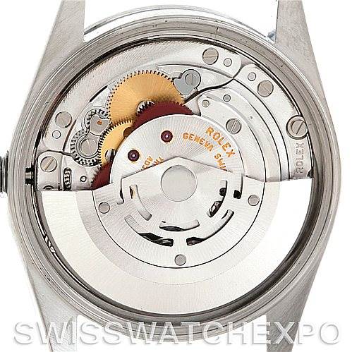 The image shows a close-up of the movement and internal mechanisms of a Rolex Air-King 14000 Men's Stainless Steel Pink Dial 14000 Men's Stainless Steel Pink Dial watch.