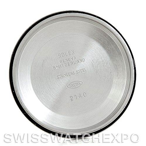 This image shows the inside of the case back for a Rolex Air-King 14000 Men's Stainless Steel Pink Dial 14000 Men's Stainless Steel Pink Dial watch, highlighting the engravings.