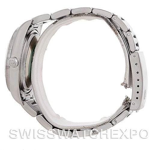 This image shows a side view of the Rolex Air-King 14010 Men's Stainless Steel Black Dial 14010 Men's Stainless Steel Black Dial watch, highlighting the bracelet and clasp.