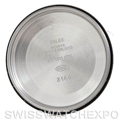 This image shows the inside of the stainless steel case back of a Rolex Air-King 14000 Men's Stainless Steel Blue Dial 14000 Men's Stainless Steel Blue Dial watch.