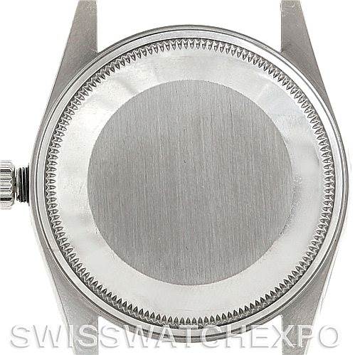 This image shows the back case and crown (winder) of a Rolex Air-King 14000 Men's Stainless Steel Blue Dial 14000 Men's Stainless Steel Blue Dial watch from a top-down angle.