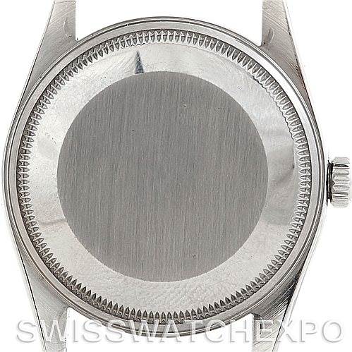 This is the back view of the case for a Rolex Air-King 14000 Men's Stainless Steel White Dial 14000 Men's Stainless Steel White Dial watch, showing the case back and the crown.
