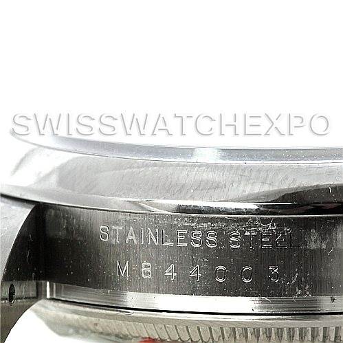 Close-up of the side of a Rolex Air-King 114200 Men's Stainless Steel White Dial 114200 Men's Stainless Steel White Dial watch, showing the stainless steel engraving and model number.