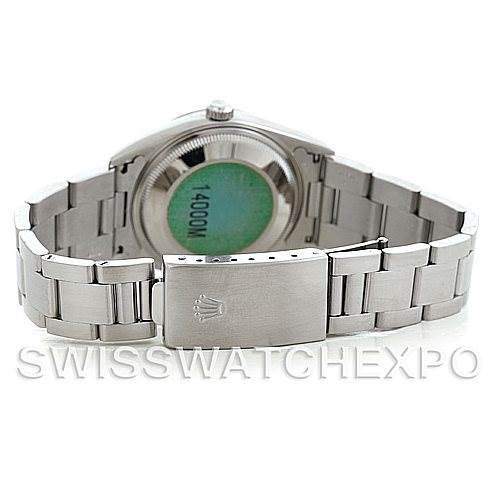 The image shows the back view of a Rolex Air-King 14000 Men's Stainless Steel Blue Dial 14000 Men's Stainless Steel Blue Dial watch, highlighting the bracelet and clasp.