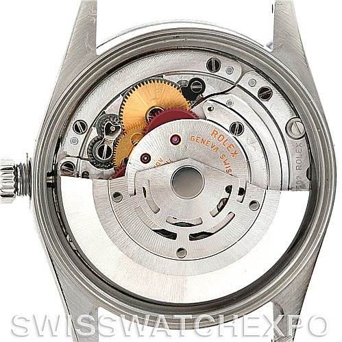 This is a close-up view of the movement mechanism inside a Rolex Air-King 14000 Men's Stainless Steel Blue Dial 14000 Men's Stainless Steel Blue Dial watch.