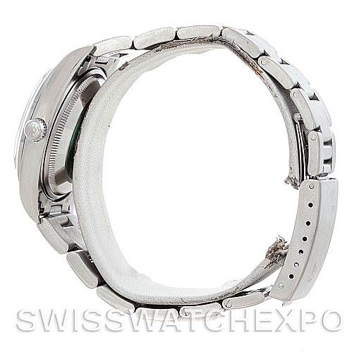 The image shows a side view of a Rolex Air-King 14000 Men's Stainless Steel Blue Dial 14000 Men's Stainless Steel Blue Dial watch, highlighting its stainless steel case and bracelet.