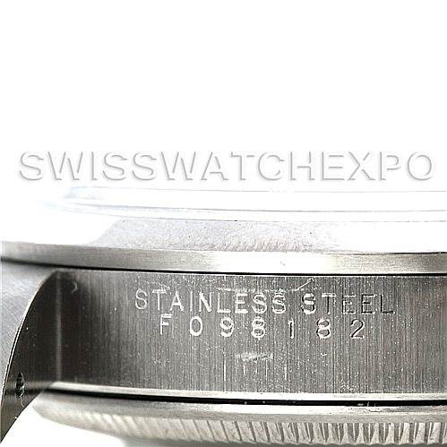 The image shows the side engraving on the stainless steel case of a Rolex Air-King 14000 Men's Stainless Steel Blue Dial 14000 Men's Stainless Steel Blue Dial watch.