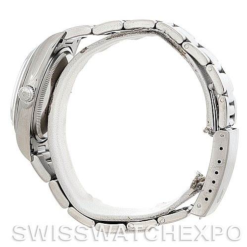 This image shows a side view of a Rolex Air-King 14000 Men's Stainless Steel Blue Dial 14000 Men's Stainless Steel Blue Dial model, focusing on the band and crown.