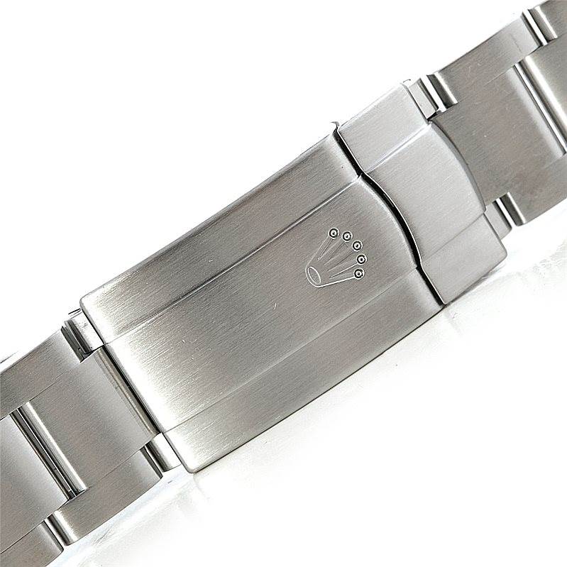 The image shows a close-up of the clasp and part of the bracelet of a Rolex Air-King 114200 Men's Stainless Steel Silver Dial 114200 Men's Stainless Steel Silver Dial watch.