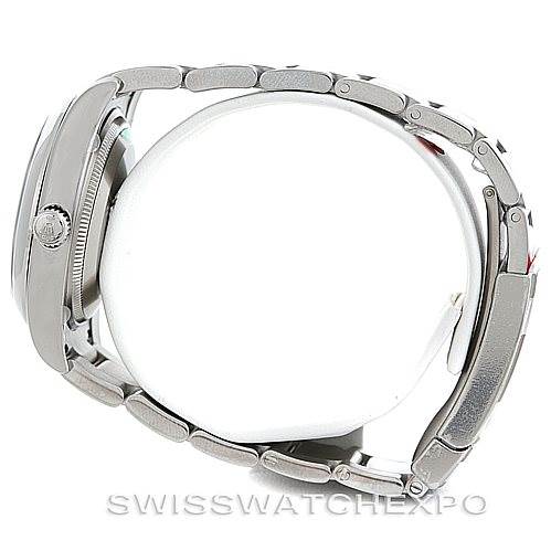 The image shows a side view of the Rolex Air-King 114200 Men's Stainless Steel Silver Dial 114200 Men's Stainless Steel Silver Dial watch, displaying its stainless steel bracelet and side profile of the case.