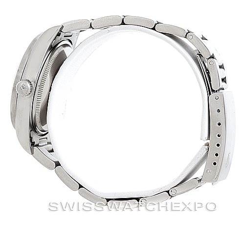 The image shows a side view of a Rolex Air-King 14010 Men's Stainless Steel White Dial 14010 Men's Stainless Steel White Dial watch, highlighting its profile, crown, and bracelet.