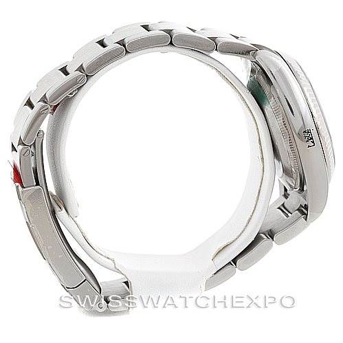 The image shows a side view of the Rolex Air-King 114234 Men's Stainless Steel White Dial 114234 Men's Stainless Steel White Dial watch, highlighting its bracelet, clasp, and case.