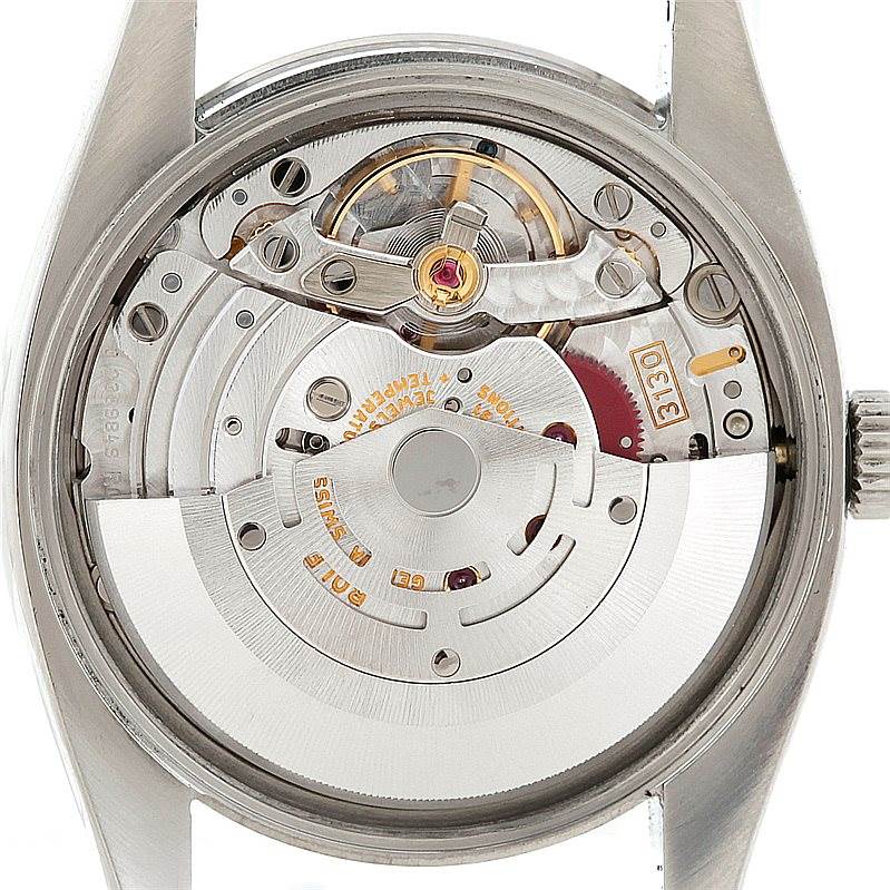 This is an image of the watch movement mechanism for a Rolex Air-King 114200 Men's Stainless Steel White Dial 114200 Men's Stainless Steel White Dial model, shown from the back.