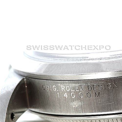 The image shows a close-up of the side of a Rolex Air-King 14000 Men's Stainless Steel Black Dial 14000 Men's Stainless Steel Black Dial watch case, highlighting the bezel, lugs, and engraved model information.