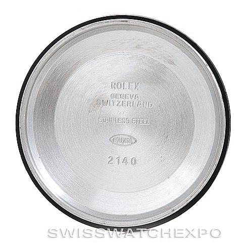 This image shows the interior of the case back for a Rolex Air-King 14000 Men's Stainless Steel Black Dial 14000 Men's Stainless Steel Black Dial watch, displaying engravings for authenticity.