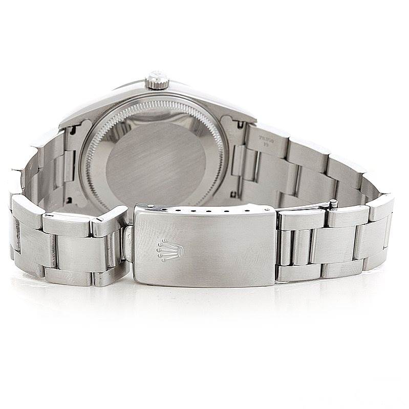 This image shows the back and clasp of a Rolex Air-King 14000 Men's Stainless Steel White Dial 14000 Men's Stainless Steel White Dial watch from a rear angle.