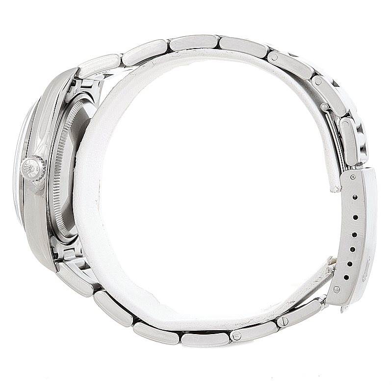 The image shows a side view of the Rolex Air-King 14000 Men's Stainless Steel White Dial 14000 Men's Stainless Steel White Dial watch, focusing on the bracelet and crown from the side.