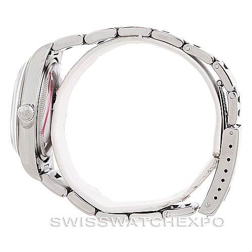 The image shows a side view of a Rolex Air-King 14000 Men's Stainless Steel Blue Dial 14000 Men's Stainless Steel Blue Dial watch, highlighting its case, crown, and bracelet.