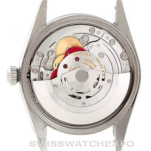 The image shows the internal mechanical movement of a Rolex Air-King 14000 Men's Stainless Steel Black Dial 14000 Men's Stainless Steel Black Dial watch from the back, with the case removed.