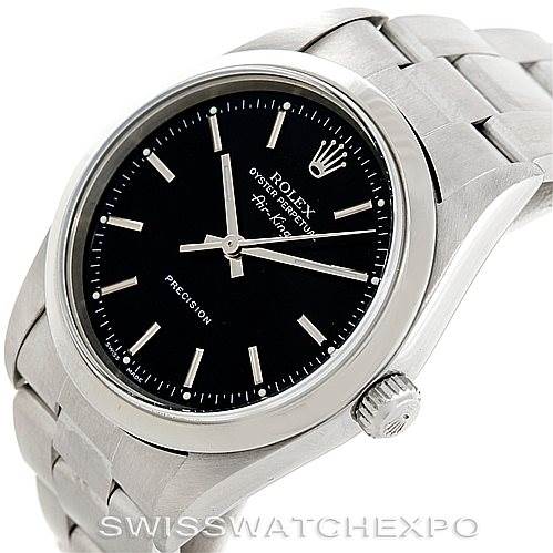 The image shows a Rolex Air-King 14000 Men's Stainless Steel Black Dial 14000 Men's Stainless Steel Black Dial watch at a slight angle, highlighting the dial, bezel, crown, and part of the bracelet.
