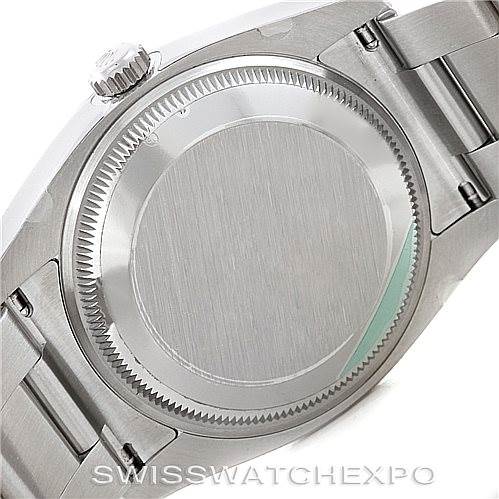 The image shows the case back, crown, and part of the bracelet of a Rolex Air-King 114200 Men's Stainless Steel Silver Dial 114200 Men's Stainless Steel Silver Dial watch.