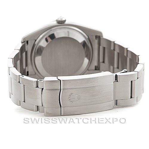 The image shows the clasp and rear view of the bracelet and case back of a Rolex Air-King 114210 Men's Stainless Steel White Dial 114210 Men's Stainless Steel White Dial watch.